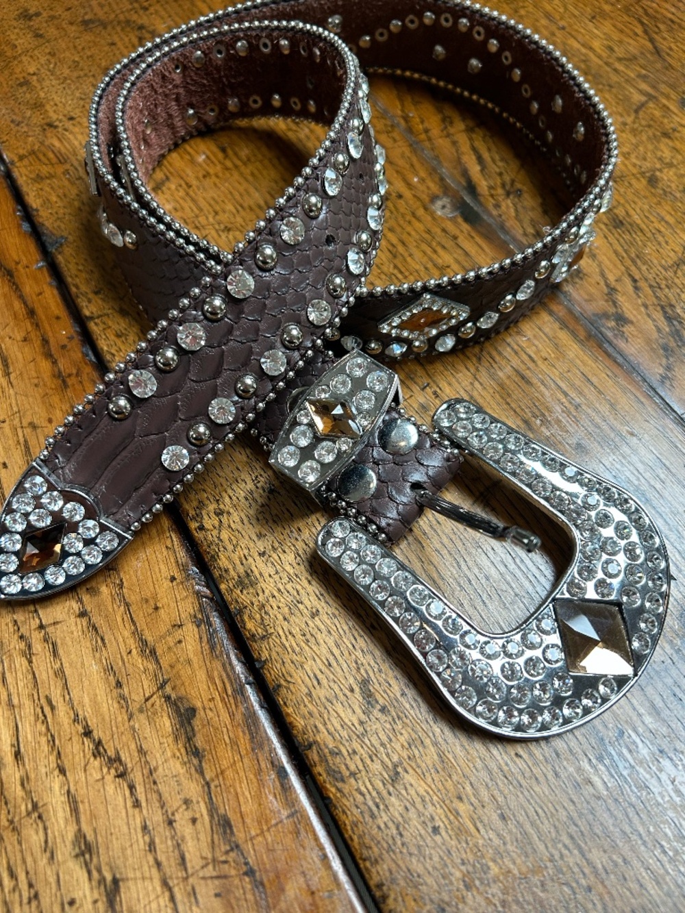 Genuine Leather Y2K Studded Rhinestone Belt
